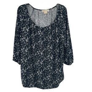 Michael Michael Kors Womens Black White Floral Blouse Size 1X Peasant 3/4 sleeve